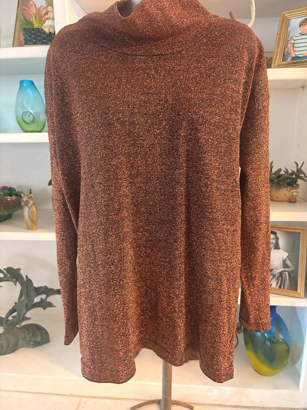 ASOS Mock Neck Metallic Sweater Size US 8 Copper Brown Shimmer Long Sleeve